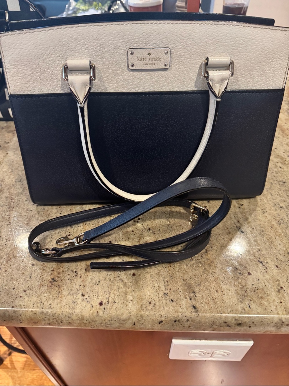 Kate Spade Two-Tone Navy and White Leather Satchel